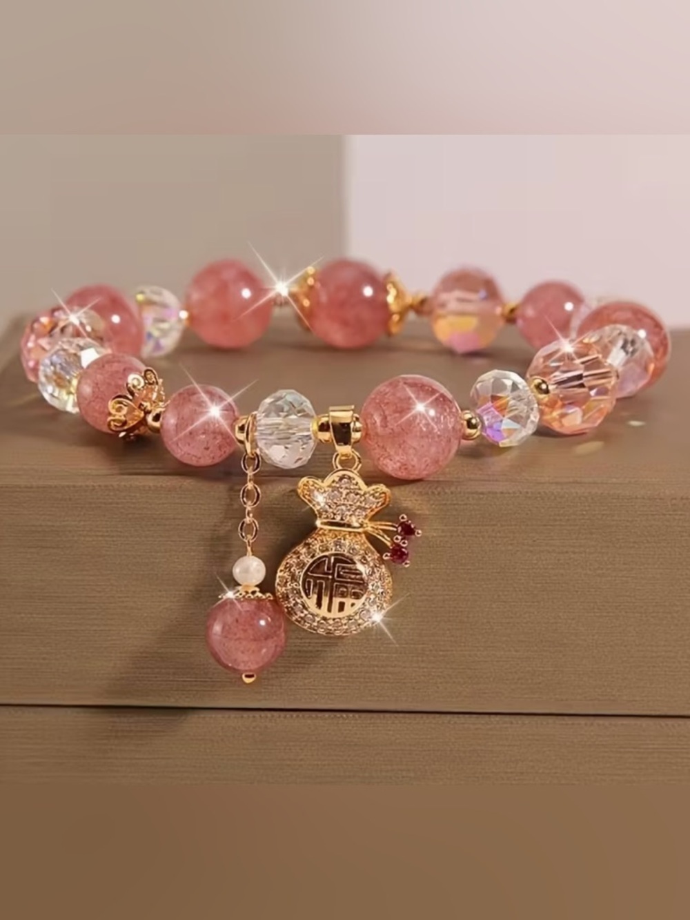 Charm Strawberry Beaded Bracelet.
